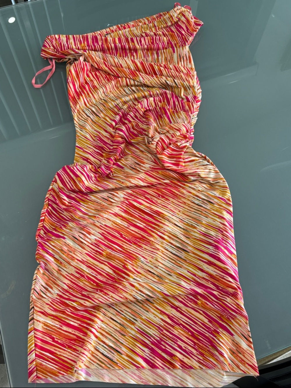 Vince Camuto Fuchsia, Orange & Cream One-Shoulder Dress